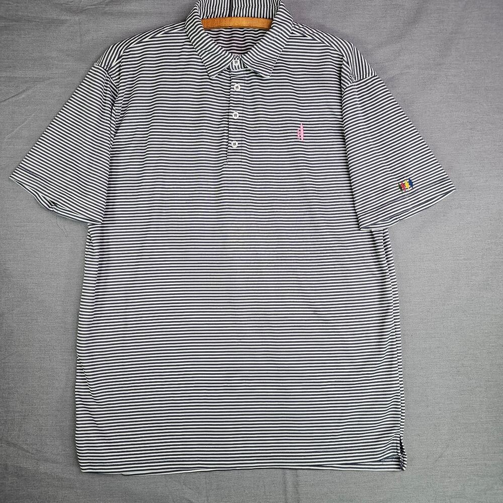 Johnnie-O Polo Black Gray Striped Men's Large